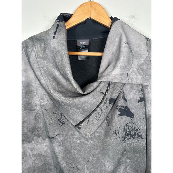 Crea Concept Zip Jacket Size Large Asymmetrical Cowl Neck Gray Black Edgy Urban - Picture 2 of 9